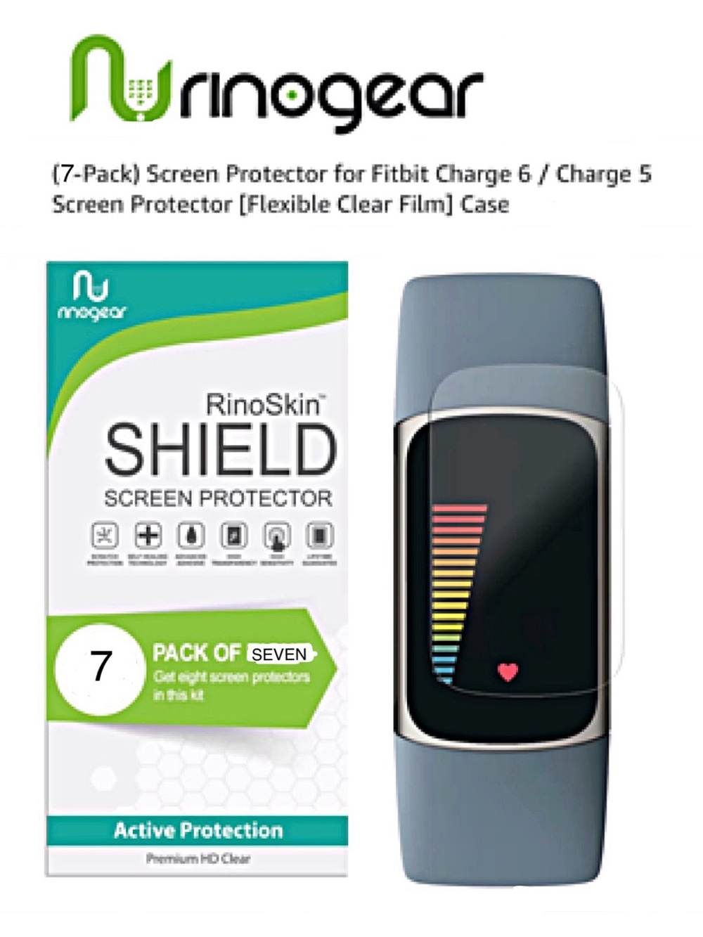 RinoGear Screen Protector 7 Pack Fitbit Charge 5 Charge 6 RinoSkin HD Premium
